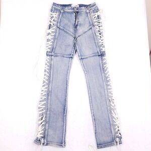 Fashion Nova Jeans 15 Lace Up Side Panel Medium Wash Y2K Baddie Streetwear